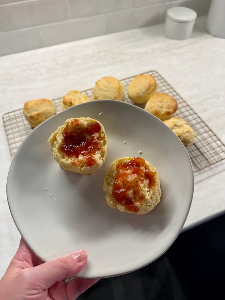 Classic British scones served with strawberry jam
